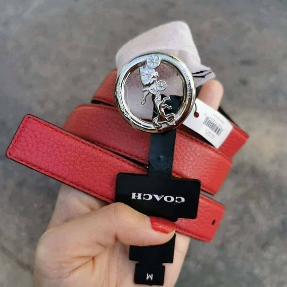 Coach $128 Horse and Carriage SIGNATURE BUCKLE BELT RED 78181 f78181 - Picture 4 of 5